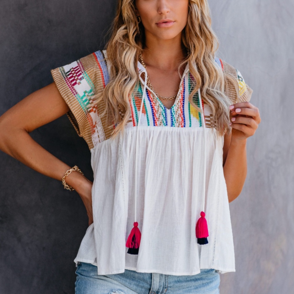 NWT Vici Amalfi Cotton Embroidered Babydoll Top - Picture 2 of 5